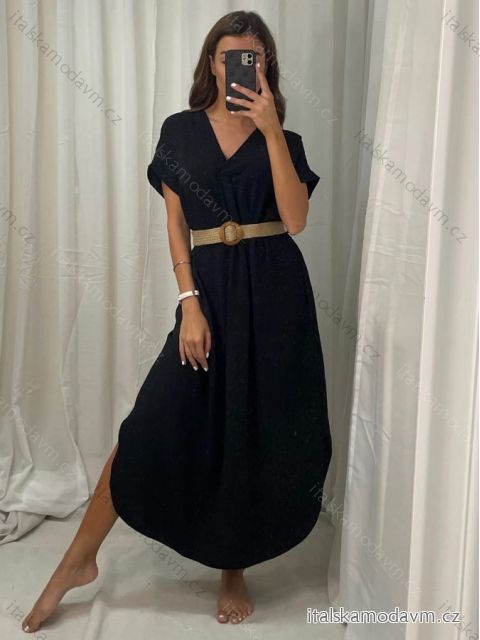 Šaty krátký rukáv s páskem dámské nadrozměr (M/L/XL ONE SIZE) ITALSKá MóDA IM423BELT/DUR L/XL Černá