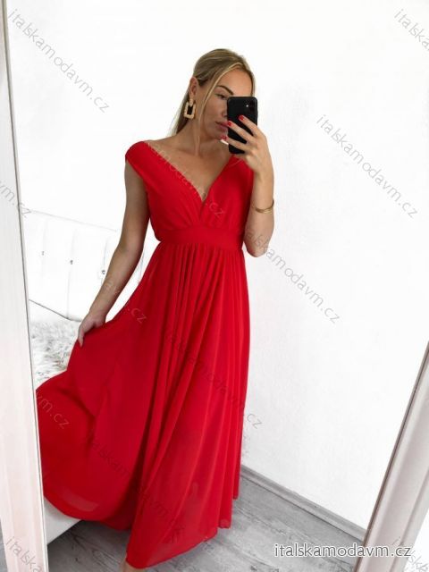 Šaty dlouhé společenské bez rukávu dámské (S/M ONE SIZE) ITALSKÁ MÓDA IMPBB22 IMPBB225009kt/DRU S/M červená