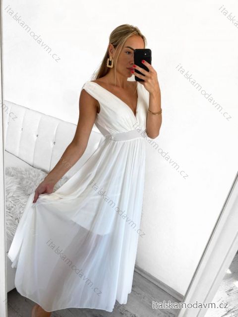 Šaty dlhé společenské bez rukávov dámske DIONE (S/M ONE SIZE) TALIANSKA MÓDA IMPBB22 IMPBB225009kt/DRU S/M biela