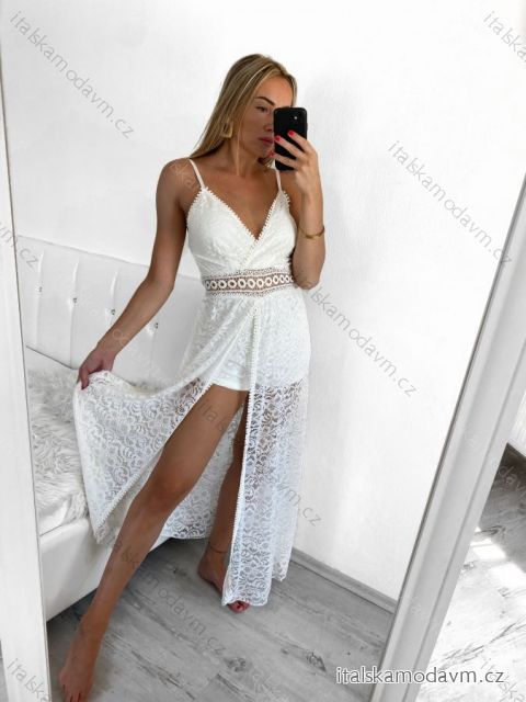 Šaty letné na ramienka krajkové dámske (S/M ONE SIZE) TALIANSKA MÓDA IMPBB22A3698/DU