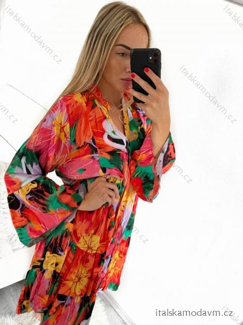 Šaty košilové letní oversize dlouhý rukáv dámské nadrozměr (S/M/L/XL/2XL ONE SIZE) ITALSKá MóDA IM8239802-3/DR XL/2XL červená