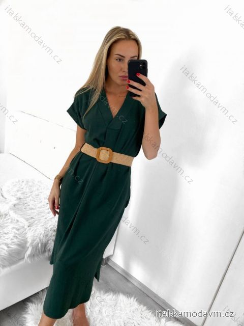 Šaty krátký rukáv s páskem dámské nadrozměr (M/L/XL ONE SIZE) ITALSKá MóDA IM423BELT/DUR L/XL smaragdová