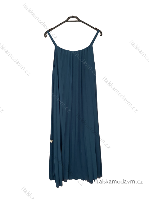 Šaty letní šifonové skládané na ramínka dámské (S/M/L/XL ONE SIZE) ITALSKÁ MÓDA IMC22468/DR M/L petrolejová