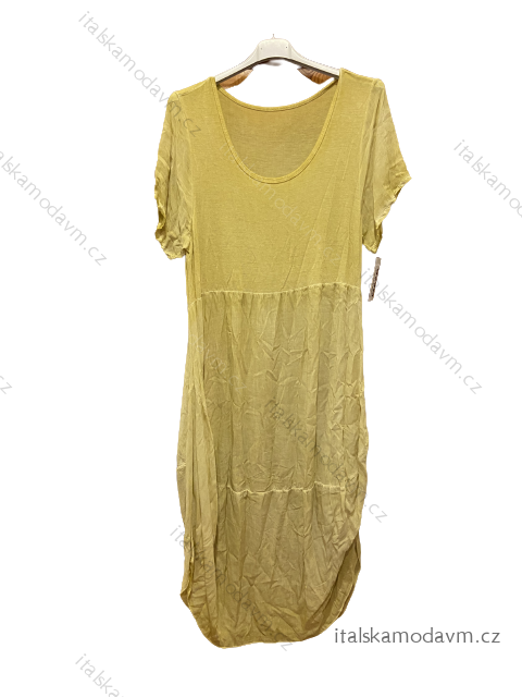 Šaty letné krátky rukáv dámske nadrozmerné (uni XL/2XL) TALIANSKÁ MÓDA IM719230 /DUR XL/2XL žltá