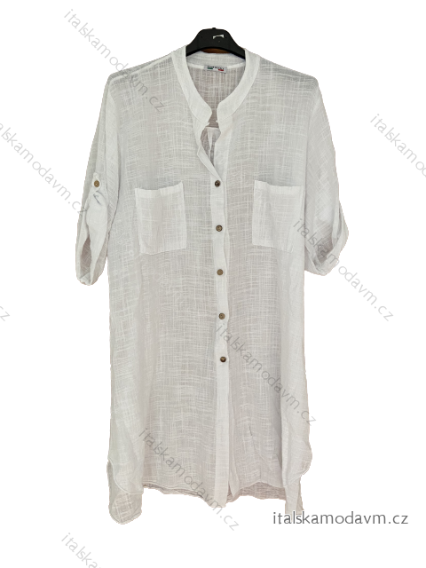 Košile prodloužená dlouhý rukáv dámské nadrozměr (XL/2XL/3XL ONE SIZE) ITALSKá MóDA IM323GESHA/DU XL/2XL bílá