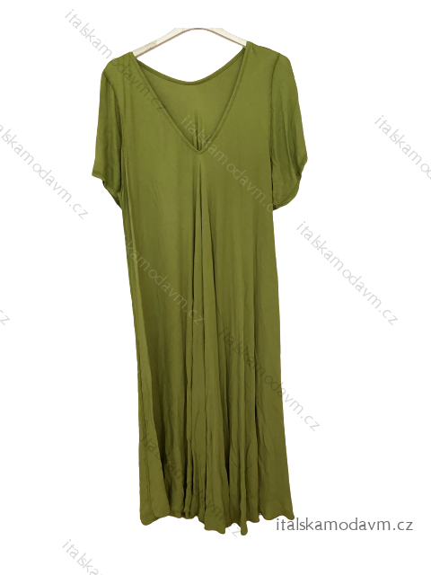 Šaty dlouhé maxi oversize krátký rukáv dámské viskoza nadrozměr (3XL/4XL/5XL ONE SIZE) ITALSKÁ MÓDA IMC22380/DUR pistáciová