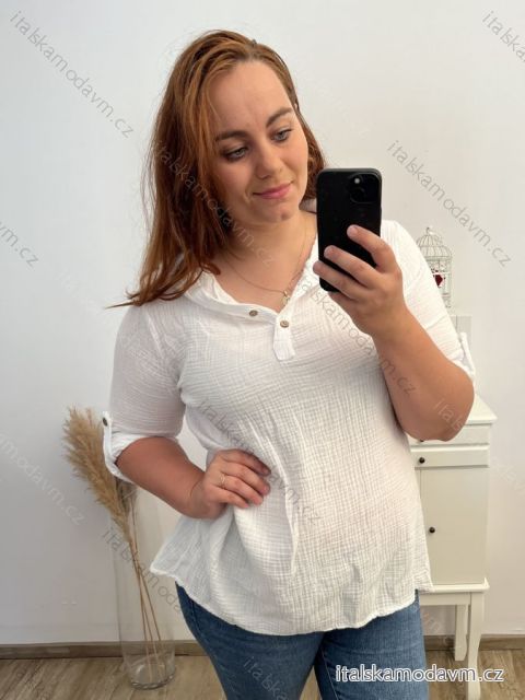 Tunika 3/4 rukáv s kapucí dámská nadrozměr (XL/2XL/3XL) ITALSKÁ MODA IM723LENA
