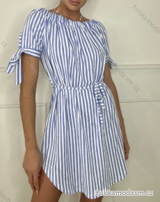 Šaty letní carmen krátký rukáv dámské proužek (S/M ONE SIZE) ITALSKÁ MÓDA IMPBB23P23632