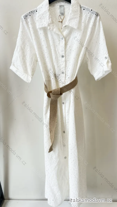Šaty letní boho krajkové košilové s páskem krátký rukáv dámské (S/M ONE SIZE) ITALSKÁ MÓDA IMPEM232191