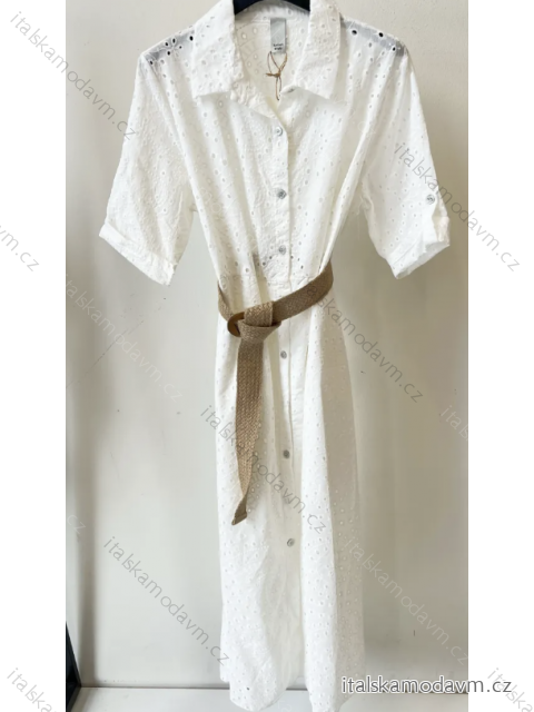 Šaty letní boho krajkové košilové s páskem krátký rukáv dámské (S/M ONE SIZE) ITALSKÁ MÓDA IMPEM232191