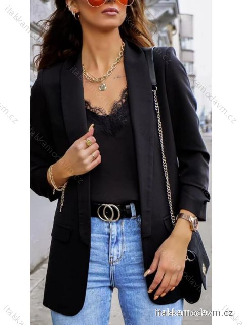 Sako s podšívkou dlhý rukáv dámske (S/M/L ONE SIZE) TALIANSKA MÓDA IMD23131/DU M / L čierna