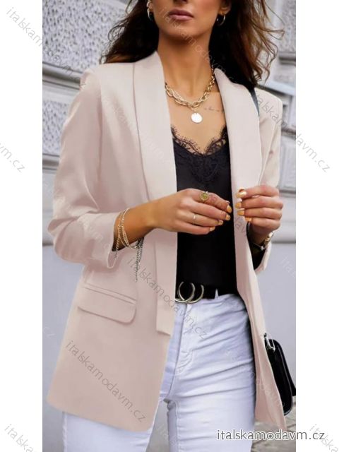 Sako s podšívkou dlouhý rukáv dámské (S/M/L ONE SIZE) ITALSKÁ MÓDA IMD23131/DU M/L krémová