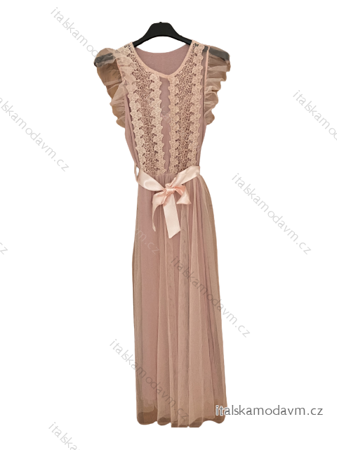 Šaty elegantní tilové krátké bez rukávu společenské dámské (S/M ONE SIZE) ITALSKÁ MÓDA IMM23FLOVE/DU S-XL starorůžová
