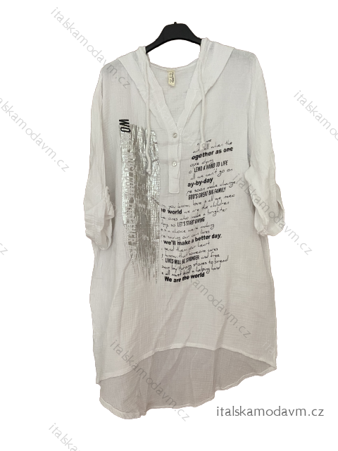 Tunika krátky rukáv s kapucí dámska nadrozmer (XL/2XL /3XL ONE SIZE) TALIANSKA MóDA IM423WROTE/DUR