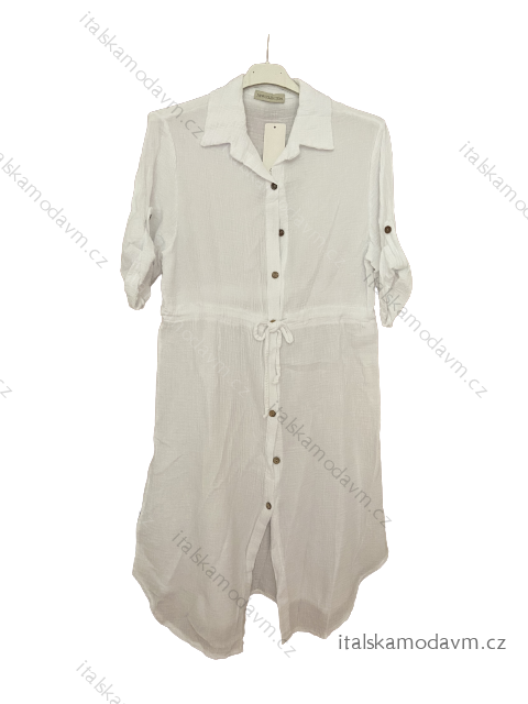 Šaty letní mušelín krátký rukáv nadrozměr dámské (L/XLONE SIZE) ITALSKÁ MÓDA IM423STYLE