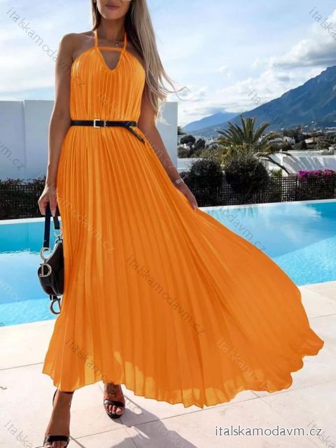 Šaty letní dlouhé bez rukávu dámské (S/M ONE SIZE) ITALSKÁ MÓDA IMD22331/DUR oranžová