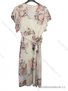 Šaty šifonové krátký rukáv dámské nadrozměr květované (XL/2XL ONE SIZE) ITALSKÁ MÓDA IMWGM232298
