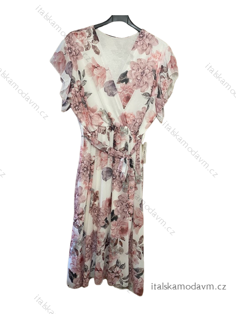 Šaty šifonové krátký rukáv dámské nadrozměr květované (XL/2XL ONE SIZE) ITALSKÁ MÓDA IMWGM232298-4/DUR