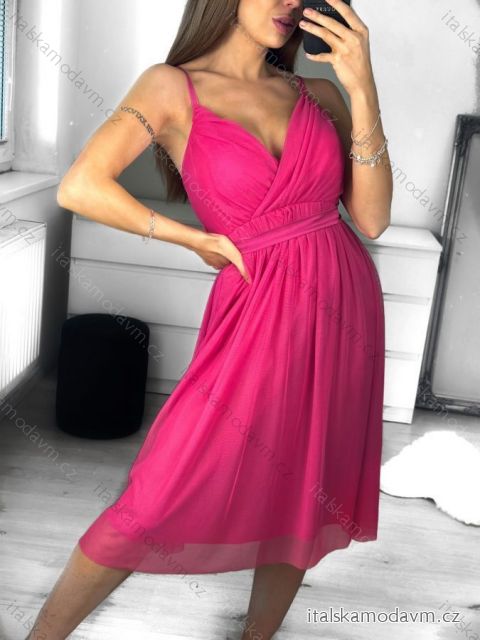 Šaty společenské elegantní letní na ramínka dámské (S/M ONE SIZE) ITALSKÁ MÓDA IMPSH222053A/DU S/M tmavě růžová