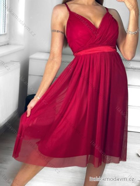 Šaty spoločenské elegantné letné na ramienka dámske (S/M ONE SIZE) TALIANSKA MÓDA IMPSH222053A/DUR S/M vínová
