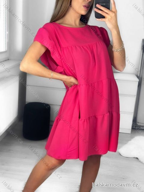 Šaty letní oversize krátký rukáv dámské (S/M ONE SIZE) ITALSKÁ MÓDA IMWB23340/DU S/M tmavě růžová