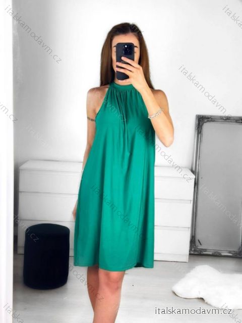 Šaty krátké letní icecool bez rukávů dámské (S/M ONE SIZE) ITALSKÁ MÓDA IMM2384269/DU S/M zelená