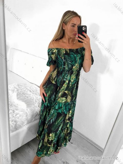 Šaty dlouhé letní carmen přes ramena dámské (S/M ONE SIZE) ITALSKÁ MÓDA IMM23M9550A-1/DU S/M zelená
