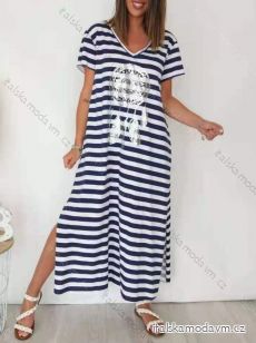 Šaty dlouhé letní krátký rukáv dámské proužek (S/M ONE SIZE) ITALSKÁ MODA IMD23500