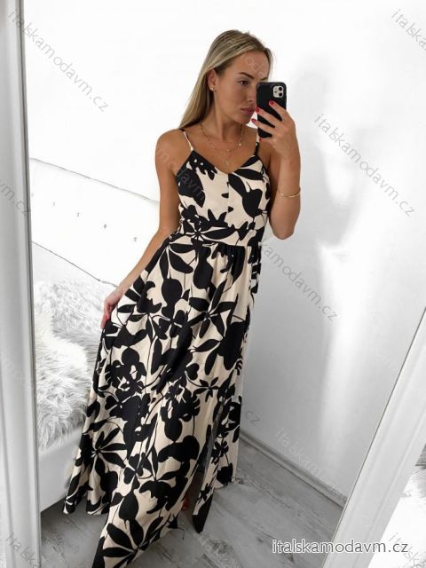 Šaty dlouhé letní elegantní na ramínka dámské (S/M ONE SIZE) ITALSKÁ MÓDA IMWGB232226/DU S/M Černo-bílá