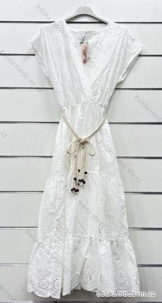 Šaty letní boho krajkové s páskem krátký rukáv dámské (S/M ONE SIZE) ITALSKÁ MÓDA IMWP232484/DUR