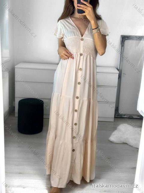 Šaty letní dlouhé s rukávem dámské (M/L, XL/2XL) Polská moda PMLB23VH02 XL/2XL písková