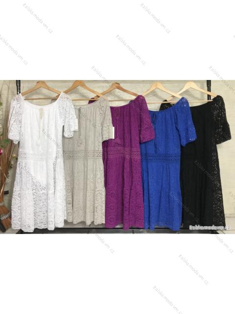 Šaty letní boho krajkové krátký rukáv dámské (S/M ONE SIZE) ITALSKÁ MÓDA IMPGM2385869