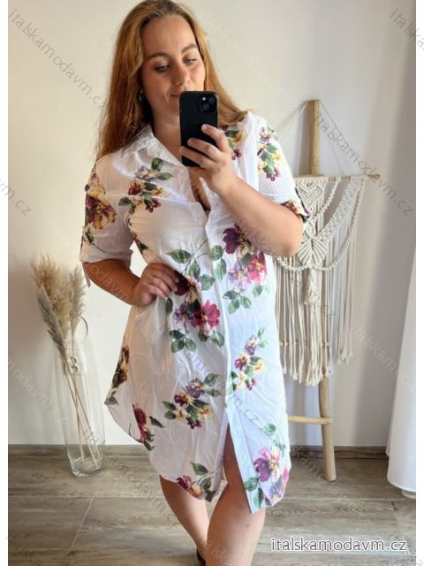 Šaty volnočasové košilové krátký rukáv dámské nadrozměr (2XL/3XL ONE SIZE) ITALSKá MóDA IM423362-1/DR