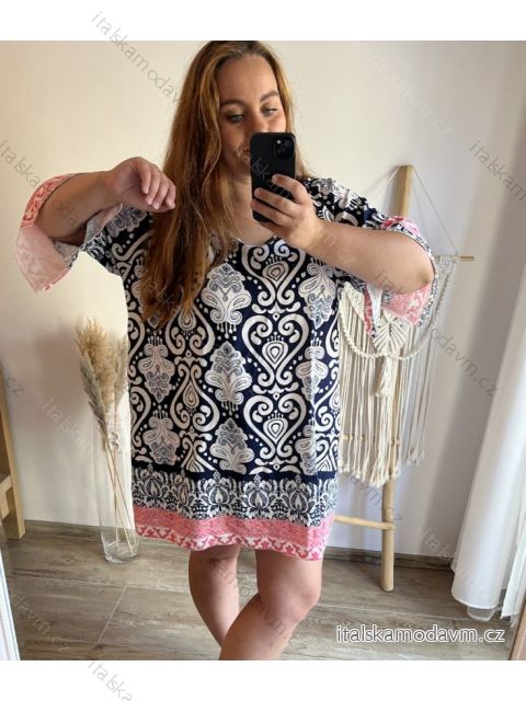 Šaty košilové oversize 3/4 rukáv dámské nadrozměr (L/4XL ONE SIZE) ITALSKÁ MÓDA IM423ALEX/DUR tmavě modrá 2XL/3XL