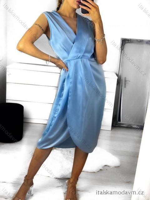 Šaty letní saténové elegantní bez rukávu dámské (S/M ONE SIZE) ITALSKÁ MÓDA IMPGM238449/DU S/M svetlo modrá