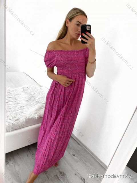 Šaty carmen žabičkované dlouhé letní krátký rukáv dámské (s/m ONE SIZE) ITALSKá MóDA IM321179