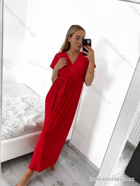 Šaty dlhé letné krátky rukáv dámske (S/M ONE SIZE) TALIANSKA MóDA IM323111/DU červená