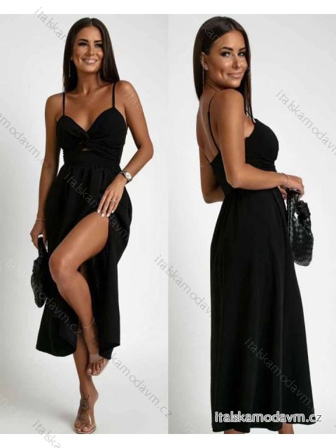 Šaty letní elegantní na ramínka dámské (S/M ONE SIZE) ITALSKÁ MÓDA IMWGB231706/DU černá
