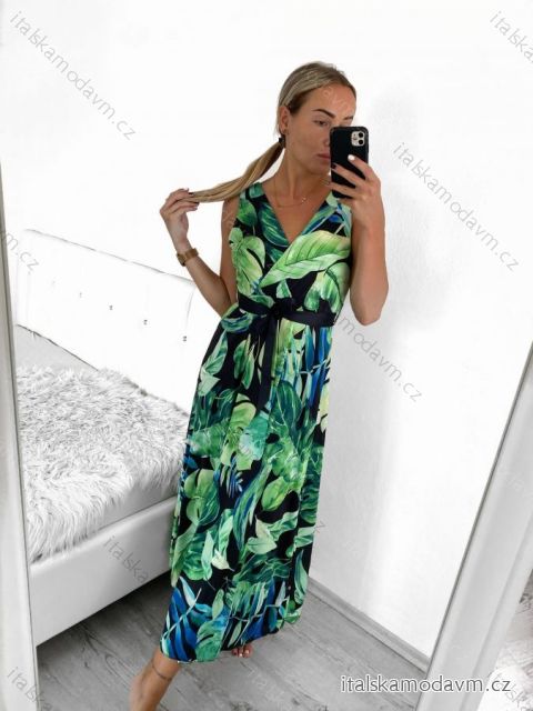 Šaty dlouhé na ramínka icecool s páskem květ  (S/M ONE SIZE) ITALSKá MóDA IMM22577/DUR černozelená