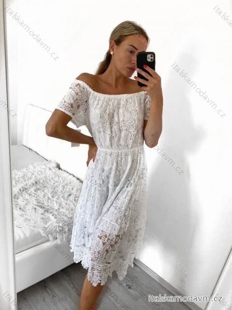 Šaty letní krajkové boho krátký rukáv dámské (S/M ONE SIZE) ITALSKÁ MÓDA IMWMY232453/DU S/M bílá