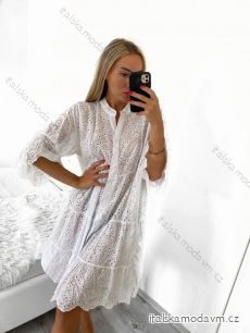 Šaty letní boho krajkové košilové dlouhý rukáv dámské (S/M ONE SIZE) ITALSKÁ MÓDA IM823012/DU