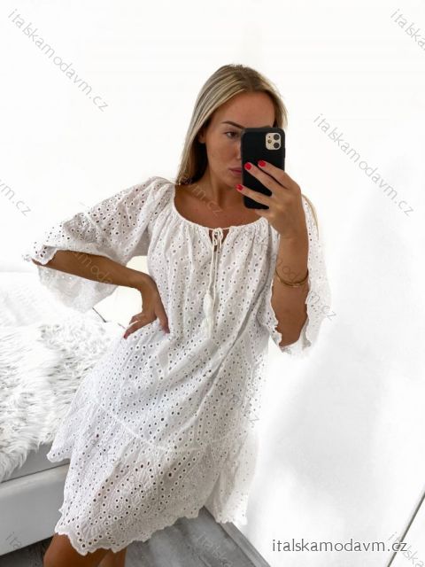Šaty letní boho krajkové krátký rukáv dámské (S/M ONE SIZE) ITALSKÁ MÓDA IM823013/DU S/M bílá