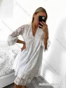 Šaty letní boho krajkové košilové dlouhý rukáv dámské (S/M ONE SIZE) ITALSKÁ MÓDA IM823015/DU