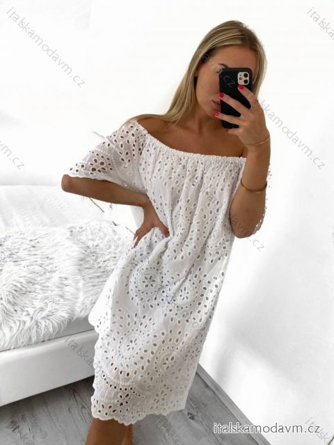 Šaty letní krajkové krátký rukáv dámské (S/M ONE SIZE) ITALSKÁ MÓDA IM423271/DU S/M bílá