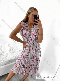Šaty letní šifon bez rukávu skládané dámské (S/M ONE SIZE) ITALSKÁ MÓDA IMWG222106