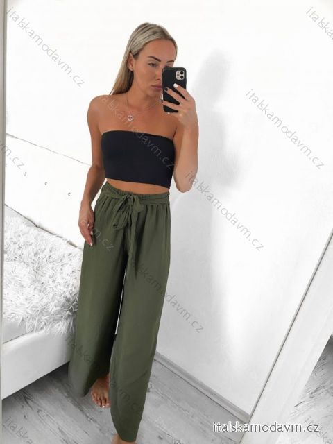 Kalhoty dlouhé letní dámské (S/M ONE SIZE) ITALSKÁ MÓDA IMM23M15338/DU S/M Khaki