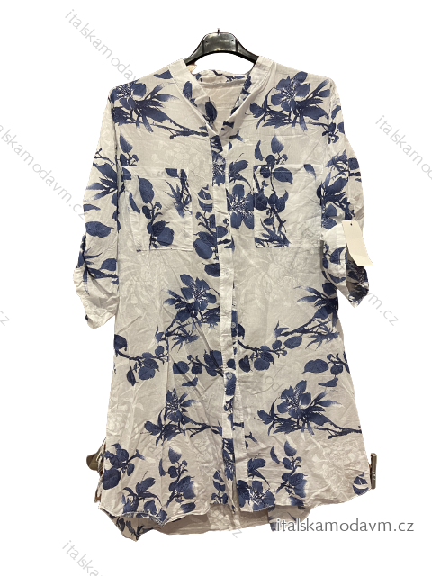 Šaty krátké košilové bavlněné 3/4 dlouhý rukáv dámské nadrozměr (M/L/XL/2XL ONE SIZE) ITALSKá MóDA IM423LENANA/DUR XL/2XL světle modrá