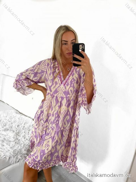 Šaty letné oversize dlhý rukáv dámske nadrozmer (S/M/L/XL/2XL ONE SIZE) TALIANSKA MÓDA IMPLI235543/DU XL/2XL fialová
