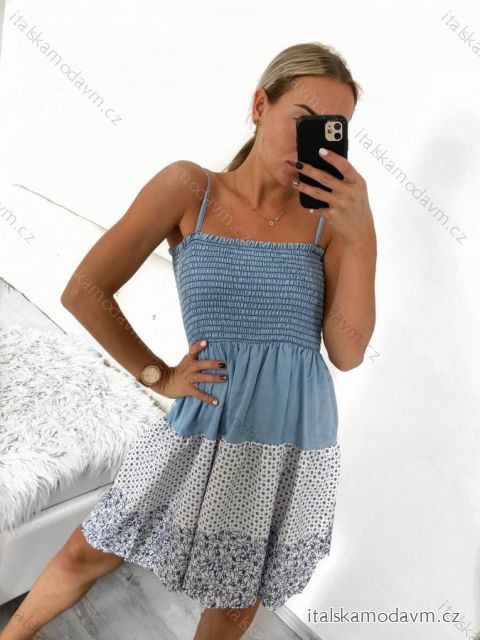 Šaty letní na ramínka dámské (S/M ONE SIZE) ITALSKÁ MÓDA IMPGM23026/DU S/M světle modrá