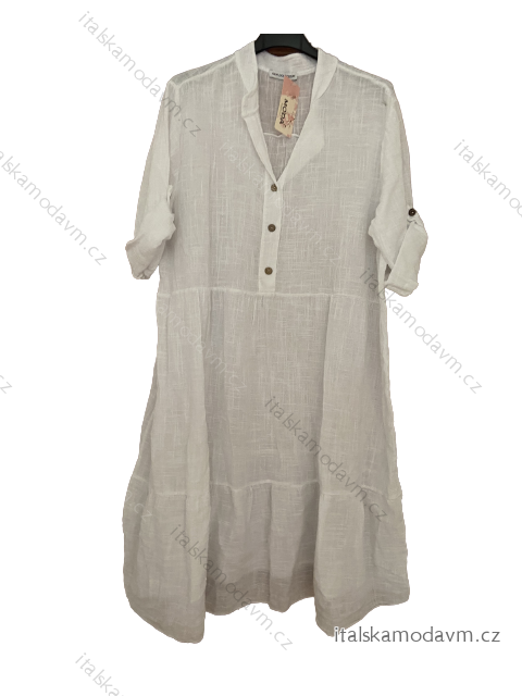 Šaty košilové oversize 3/4 rukáv dámské nadrozměr (XL/2XL ONE SIZE) ITALSKÁ MÓDA IM423NAZLI/DU XL/2XL bílá